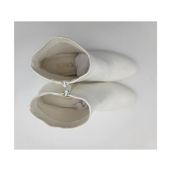 XOXO Womens 6.5M White Mixed Media Gold Heel Kahana Toe Block Heel Booties - Picture 6 of 10